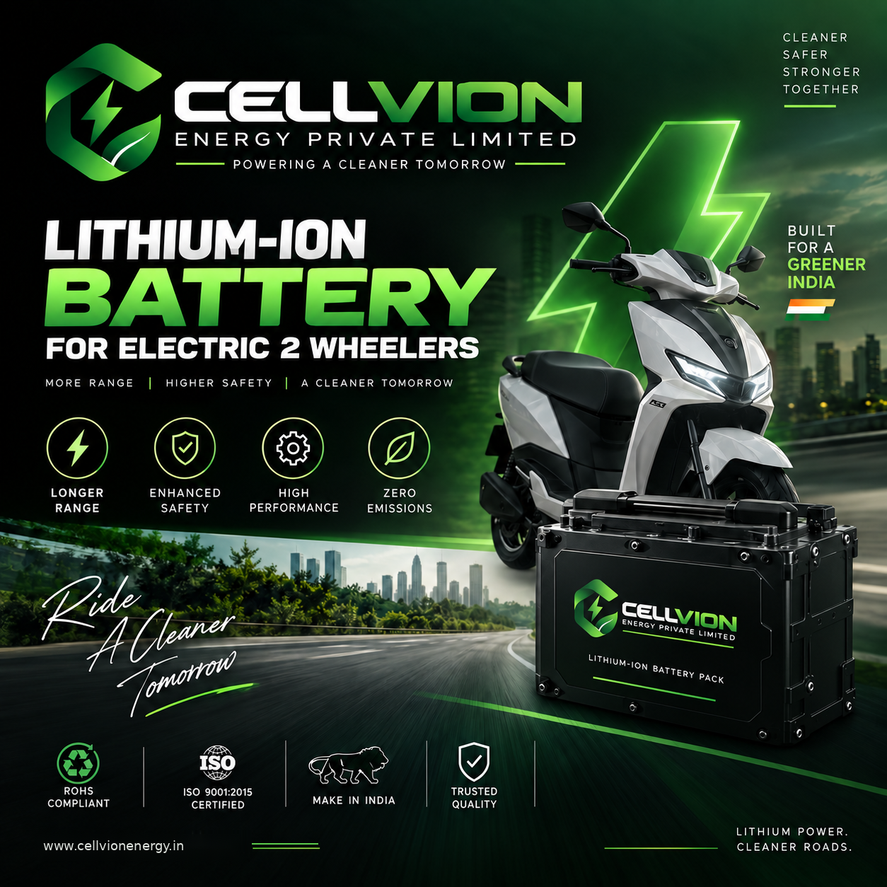 Cellvion lithium-ion battery pack for electric two-wheelers